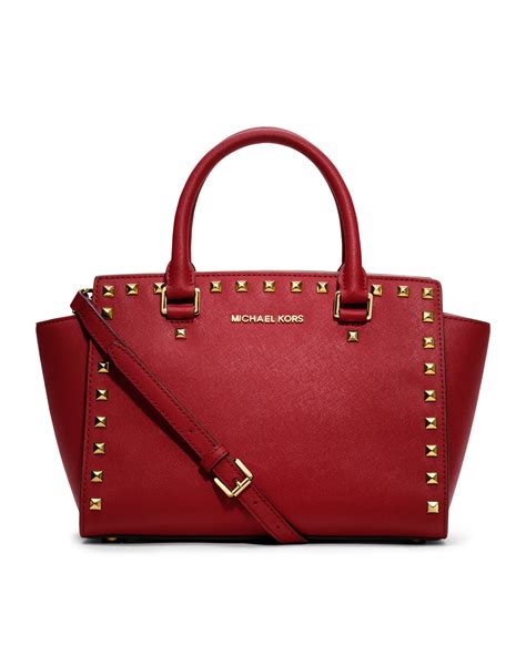 michael kors medium selma studded red|Michael Kors selma medium price.